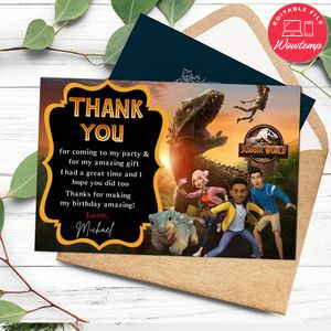 Jurassic World Camp Thank You Card Customizable Template To Print At Home Instant Download