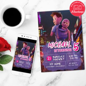 Checkered Ninja 2 Birthday Mobile Invite Customizable Template Instant Download