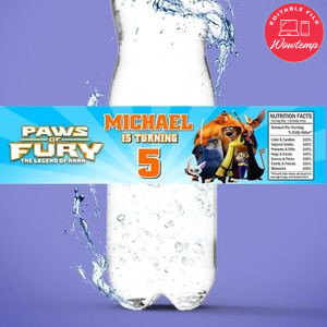 Paws of fury Birthday Water Bottle Label Template to Print at Home Instant Download