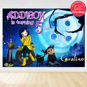 Coraline Birthday Backdrop Digital File Template Instant Download