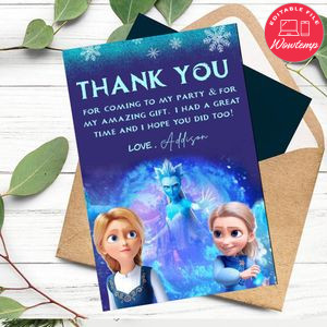 The Snow Queen And The Princess Thank You Card Customizable Template To Print At Home Instant Download