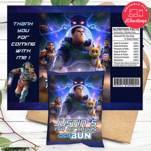 Lightyear Birthday Honey Buns Snack Bag Label Customizable Instant Download