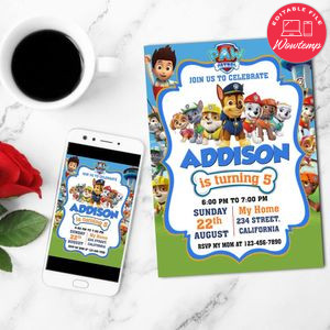 Paw Patrol The Movie Birthday Mobile Invite Customizable Template Instant Download