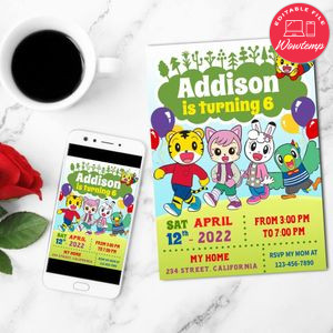 Shimajiro Birthday Flyer Customizable Template to Print at Home Instant Download