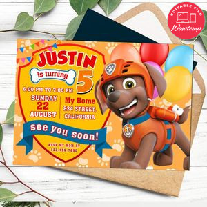 Zuma paw patrol Invitation Customizable Template to Print at Home Instant Download