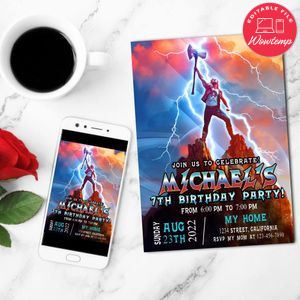 Thor Love and Thunder Birthday Flyer Customizable Template to Print at Home Instant Download