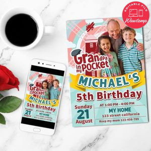 Grandpa in my pocket Birthday Invitation Customizable Template to Print at Home Instant Download