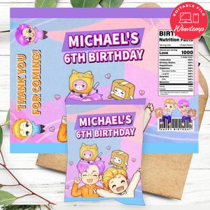 Lankybox Justin Adam Birthday Chip Bag Digital File Printable Instant Download