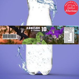 Gorilla Tag Birthday Water Bottle Label Template to Print at Home Instant Download