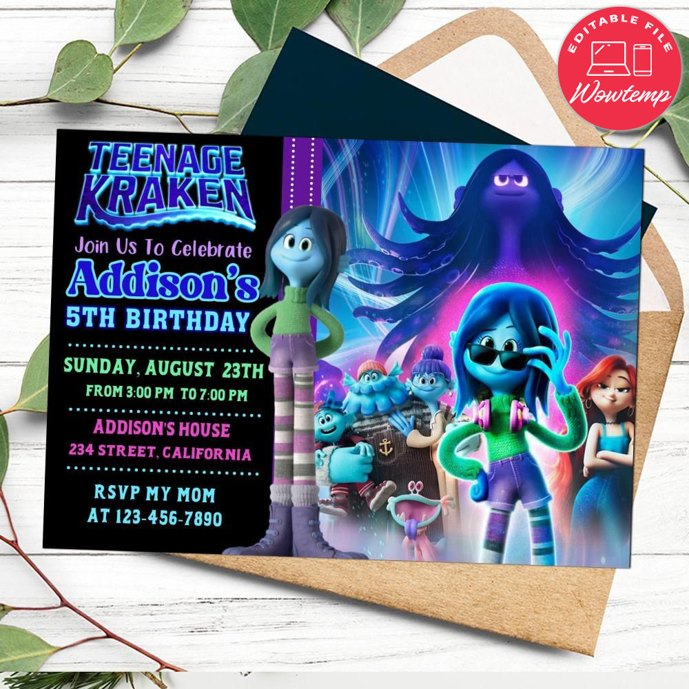 Teenage Kraken Birthday Invitation Customizable Template | Wowtemp