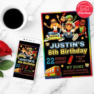 Subway Surfers Birthday Mobile Invite Customizable Template Instant Download