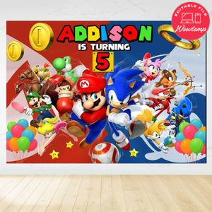 Sonic Mario Birthday Backdrop Digital File Template Instant Download