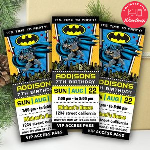 Batman Ticket Invitation Customizable Template Instant Download