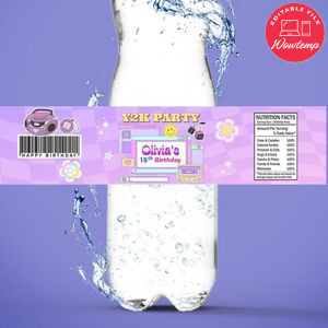 Y2k Birthday Water Bottle Label Template to Print at Home Instant Download