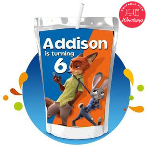 Zootopia Capri Sun Birthday Labels Digital File Printable Instant Download