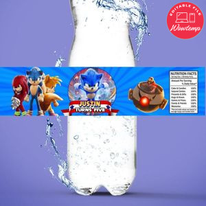 Sonic the Hedgehog 2 Birthday Water Bottle Label Template to Print at Home Instant Download