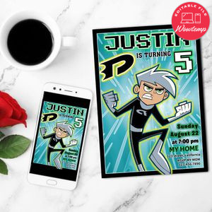 Incredible Danny Phantom Birthday Flyer Customizable Template to Print at Home Instant Download