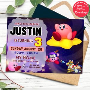 Kirby Invitation Customizable Template to Print at Home Instant Download