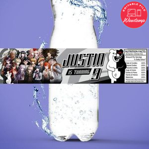 Danganronpa Birthday Water Bottle Label Template to Print at Home Instant Download