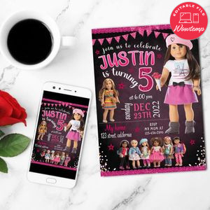 American Girl Digital Invitation Customizable Template to Print at Home Instant Download