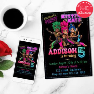 Kitti Katz Mobile Invite Customizable Template Instant Download
