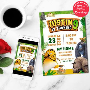 The Jungle Bunch Birthday Invitation Customizable Template to Print at Home Instant Download