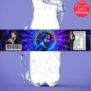 John wick Bottle Label Birthday Water Bottle Label Template to Print at Home Instant Download