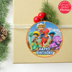 Dino Ranch Circle Stkicer Template Customizable to Print at Home Instant Download