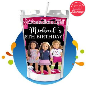 American Girl Capri Sun Birthday Labels Digital File Printable Instant Download