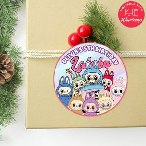 Labubu Circle Sticker Template Customizable To Print At Home Instant Download