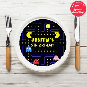 Pacman Birthday Plate Template Customizable To Print At Home Instant Download
