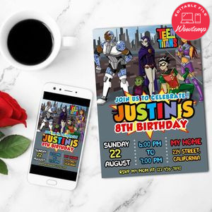 Digital Teen Titans Go Birthday Mobile Invite Customizable Template Instant Download