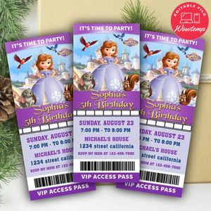 Princess Sofia Ticket Invitation Customizable Template Instant Download