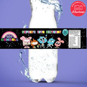 Gumball Bottle Label Birthday Water Bottle Label Template to Print at Home Instant Download