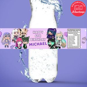 Gacha life Birthday Water Bottle Label Template to Print at Home Instant Download
