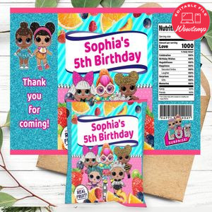 Lol Birthday Party Fruit Snack Bag Digital File Printable Instant Download