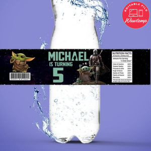 Mandalorian Birthday Water Bottle Label Template to Print at Home Instant Download