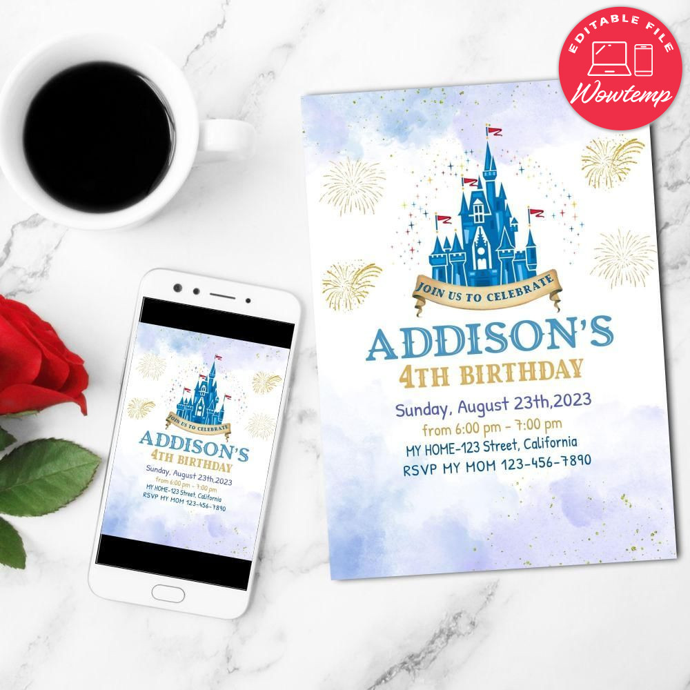 Magic kingdom Birthday Flyer Customizable Template to Print at Home Instant Download