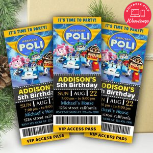 Robocar Poli Ticket Invitation Customizable Template Instant Download