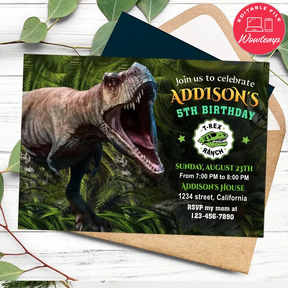 T-Rex Ranch Invitation Customizable Template DIY | Wowtemp