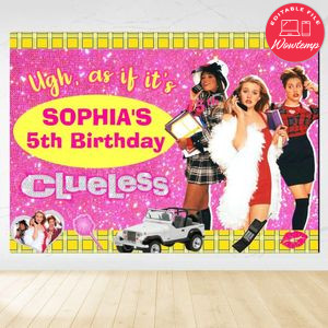Clueless Birthday Backdrop Digital File Template Instant Download