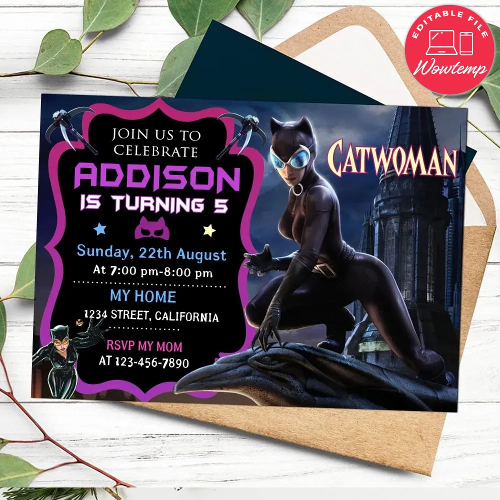 Catwoman Invitation Customizable Template DIY | Wowtemp