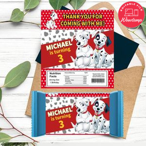101 Dalmatians Candy bar Label Customizable Template Instant Download