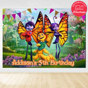 Butterfly Tale Birthday Backdrop Digital File Template Instant Download