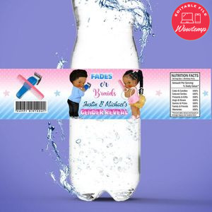 Fades or braids Gender Reveal Bottle Label Birthday Water Bottle Label Template to Print at Home Instant Download