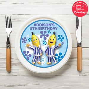 Bananas In Pyjamas Birthday Plate Template Customizable To Print At Home Instant Download
