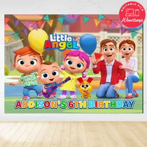 Little Angel Birthday Backdrop Digital File Template Instant Download