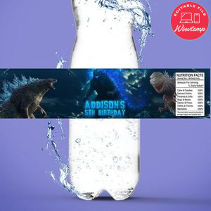 Godzilla Birthday Water Bottle Label Template to Print at Home Instant Download