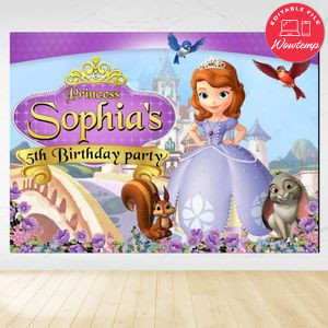 Princess Sofia Birthday Backdrop Digital File Template Instant Download