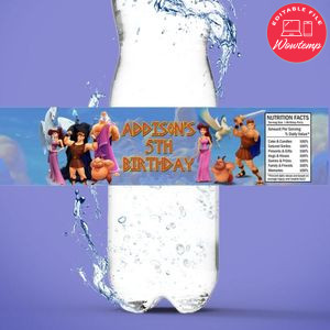 Hercules Birthday Water Bottle Label Template to Print at Home Instant Download